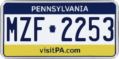 PA license plate MZF2253
