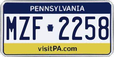 PA license plate MZF2258