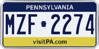PA license plate MZF2274