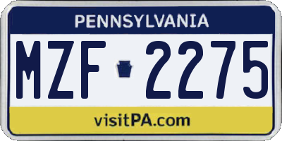 PA license plate MZF2275