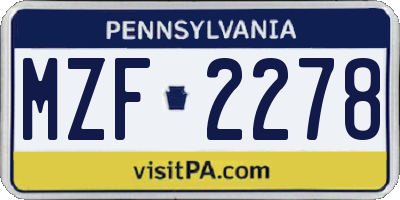 PA license plate MZF2278