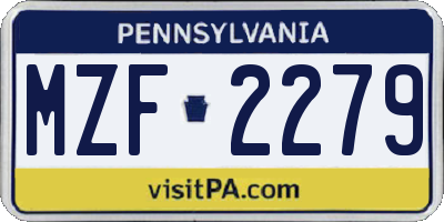 PA license plate MZF2279