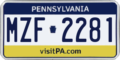 PA license plate MZF2281