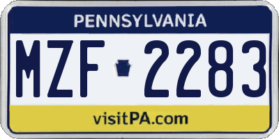 PA license plate MZF2283