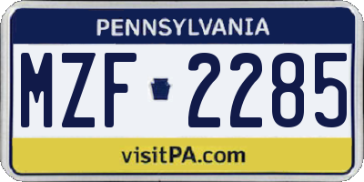 PA license plate MZF2285