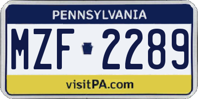 PA license plate MZF2289