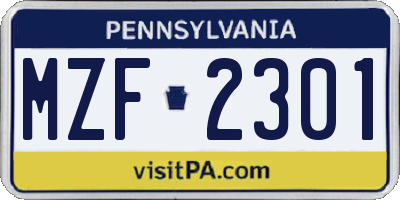 PA license plate MZF2301