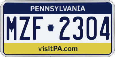 PA license plate MZF2304