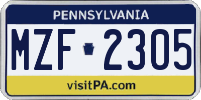 PA license plate MZF2305