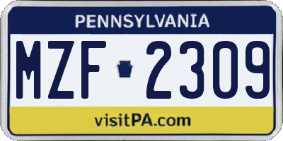 PA license plate MZF2309