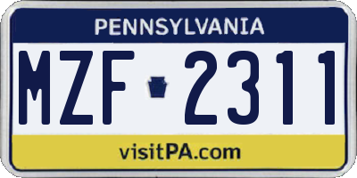 PA license plate MZF2311