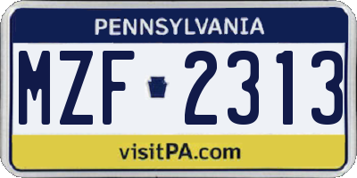 PA license plate MZF2313