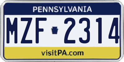 PA license plate MZF2314