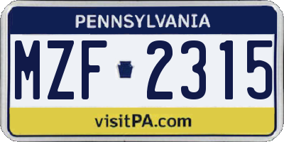 PA license plate MZF2315