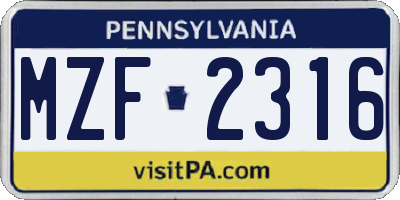 PA license plate MZF2316