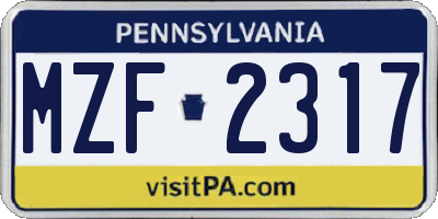 PA license plate MZF2317