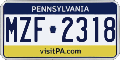 PA license plate MZF2318