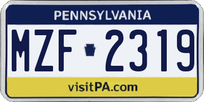 PA license plate MZF2319
