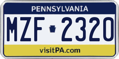 PA license plate MZF2320