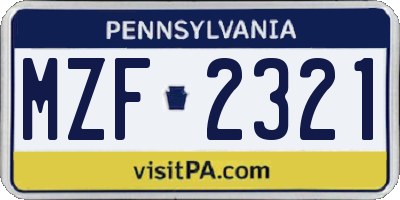 PA license plate MZF2321