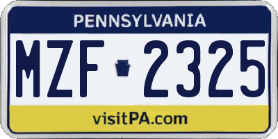 PA license plate MZF2325