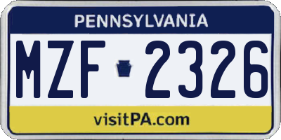 PA license plate MZF2326