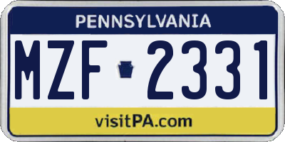 PA license plate MZF2331