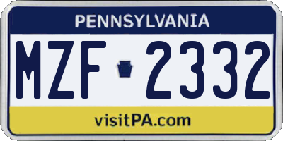 PA license plate MZF2332