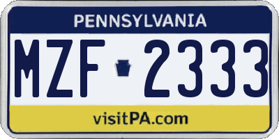 PA license plate MZF2333