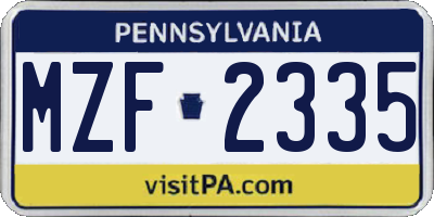 PA license plate MZF2335