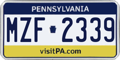 PA license plate MZF2339
