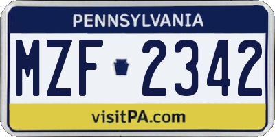 PA license plate MZF2342