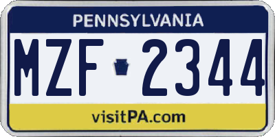 PA license plate MZF2344