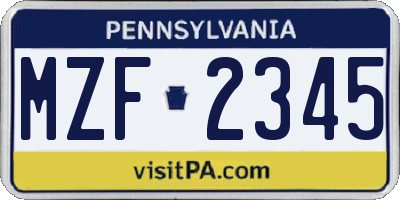PA license plate MZF2345