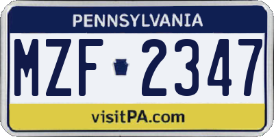 PA license plate MZF2347