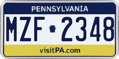 PA license plate MZF2348