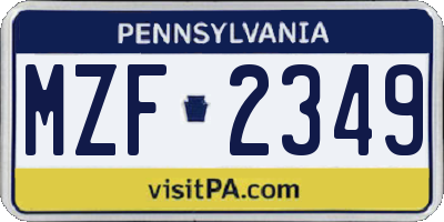 PA license plate MZF2349