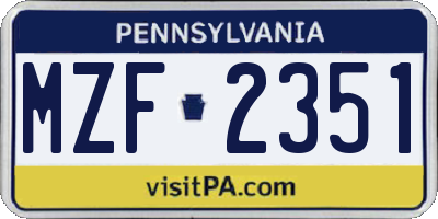 PA license plate MZF2351