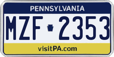 PA license plate MZF2353