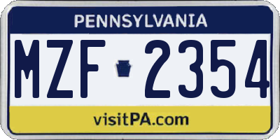 PA license plate MZF2354