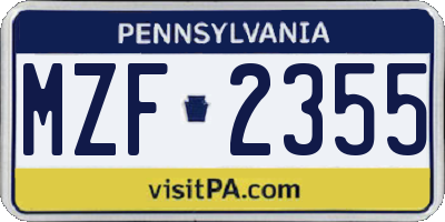 PA license plate MZF2355