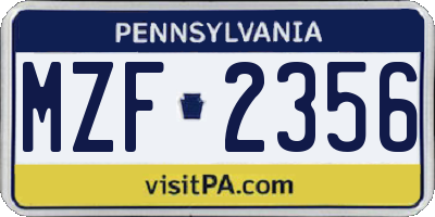 PA license plate MZF2356