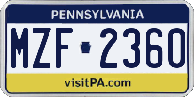 PA license plate MZF2360