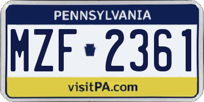 PA license plate MZF2361