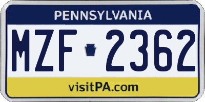 PA license plate MZF2362