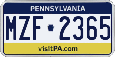 PA license plate MZF2365