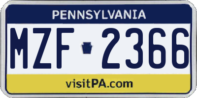 PA license plate MZF2366