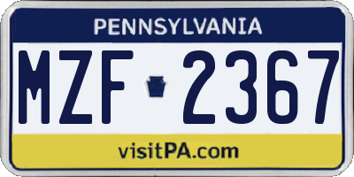 PA license plate MZF2367