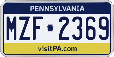 PA license plate MZF2369
