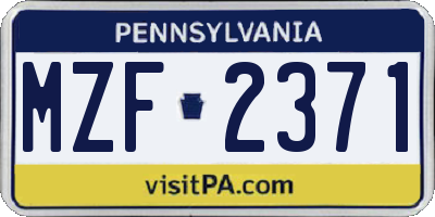 PA license plate MZF2371